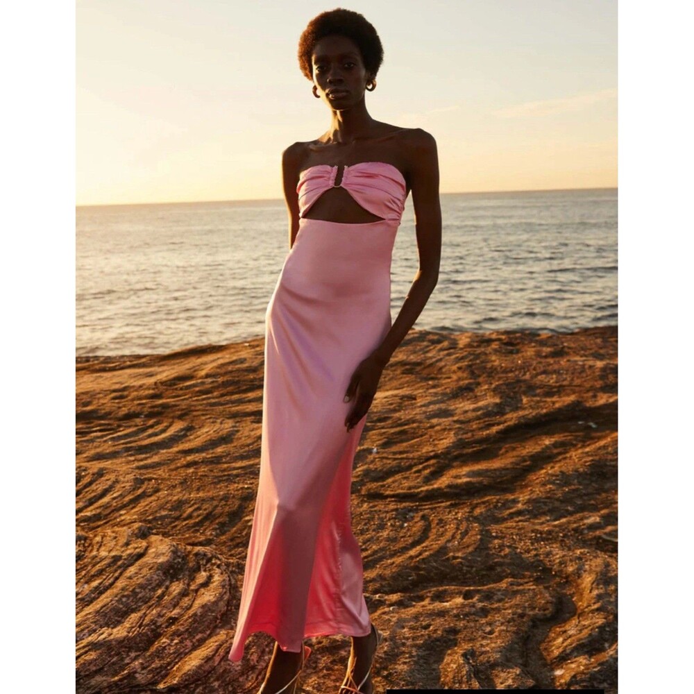 Peppermayo Pink Strapless Midi Dress